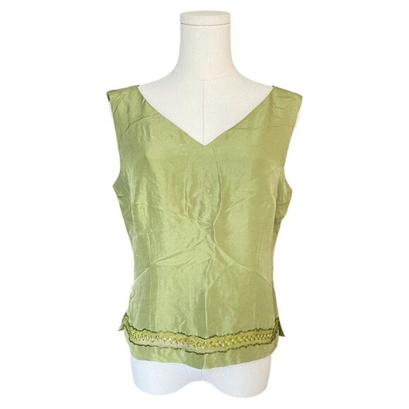 Robbie Bee Silk Sequin Fairy Top Women Sz 8 Vintage Y2K Green Beaded Embroidered - Picture 1 of 16